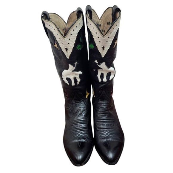 Larry Mahan Vintage Rare Rodeo Black White Red Cowgirl Cowboy Western Boots 7 B - Picture 4 of 16